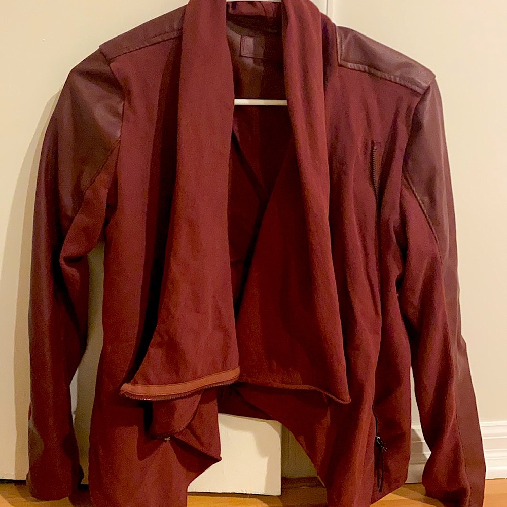 Burgundy half leather, half polyester jacket
